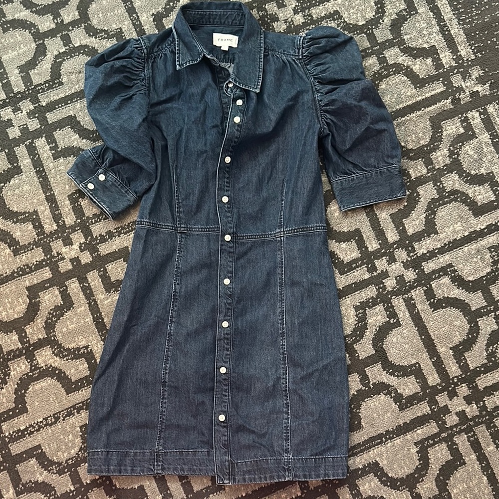 Frame Denim Dress with Puff Sleeves